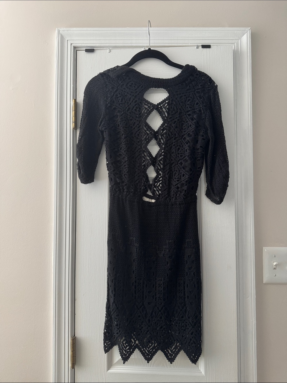 Jen's Pirate Booty Black Crochet Backless Sheath Dress